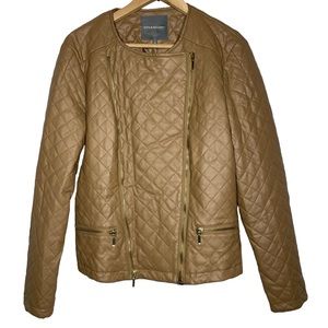 NWOT Kate & Mallory Tan Faux Leather Dual Sided Zip Snap Button Sleeves Size XL